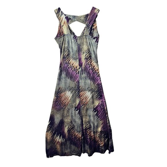 Y2K sleeveless babydoll maxi dress multi-color abstract print V-neckline Studded - Picture 3 of 14